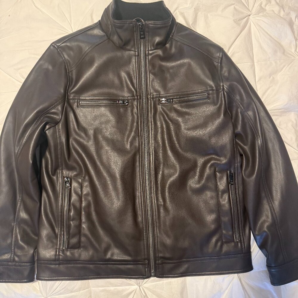 Men's Calvin Klein Brown Leather Jacket, Size Large